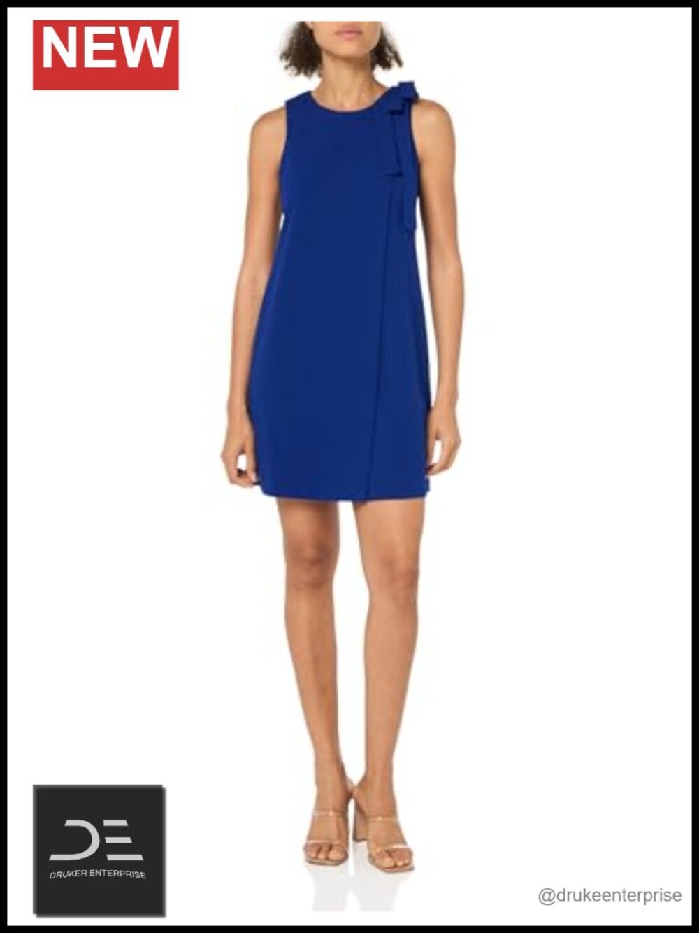 Women Sleeveless Shoulder Bow Midi Dress V-Neck Business Casual Wrap Fit